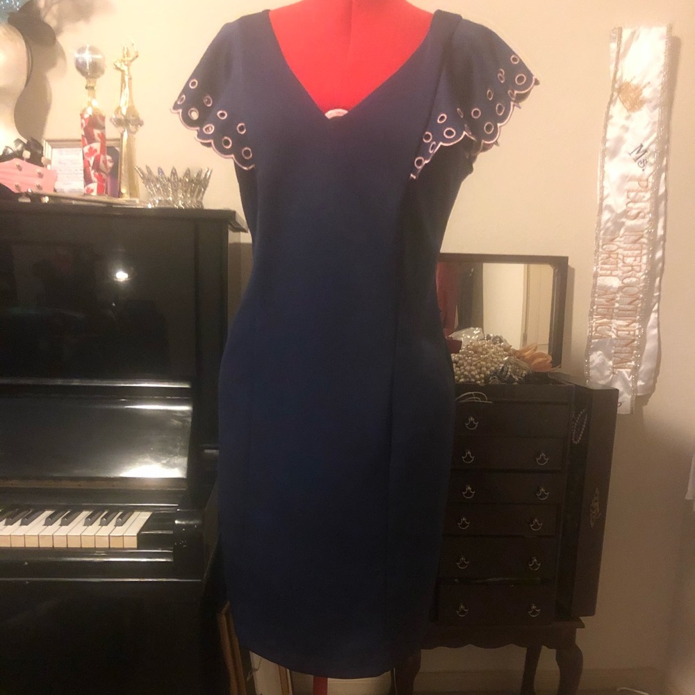 Navy Eloquii slim fit dress